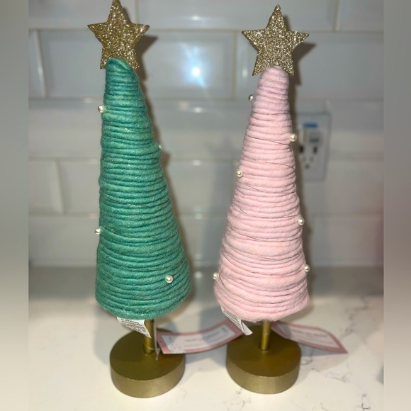 Tik Tok Viral Cupcakes & Cashmere Wicked Pink Green Pearl Xmas Trees Set of 2 - Picture 2 of 6